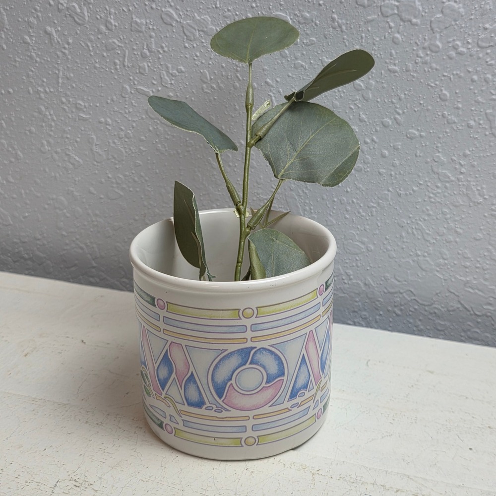 Vintage 1987 Inarco Pastel Stained Glass 'Mom' Ceramic‎ Planter Pot Mother's Day